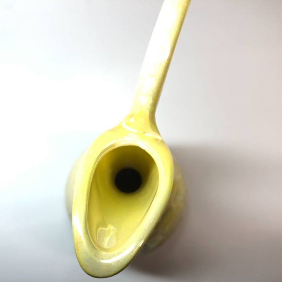 MCM Pottery Vase 7" Green Yellow Luster Weeping Drip Glaze Ewer 50s 60s Pitcher - Picture 8 of 9